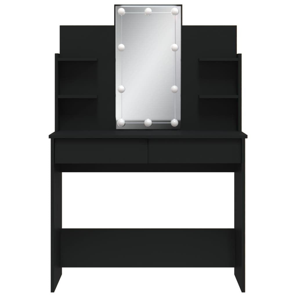 Dressing Table with LED Lights Black 96x40x142 cm