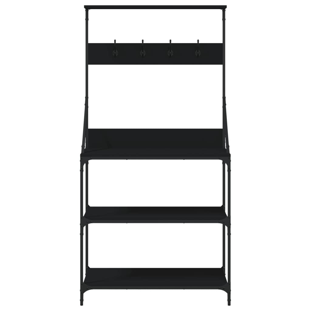 Baker's Rack with Hooks 4-Tier Black Engineered Wood