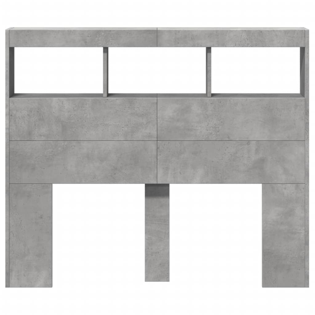 Headboard Cabinet with LED Concrete Grey 120x17x102 cm