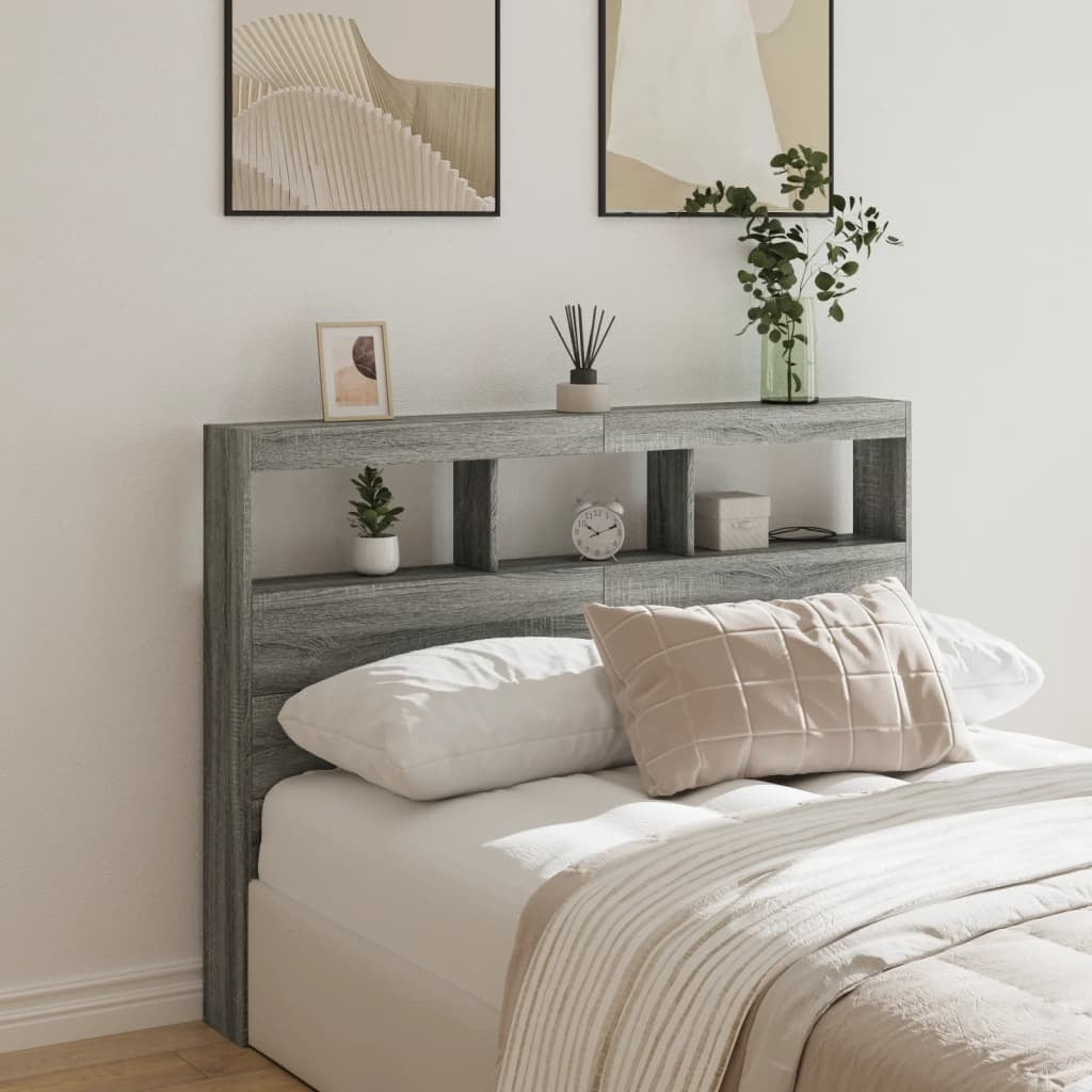 Headboard Cabinet with LED Grey Sonoma 140x17x102 cm