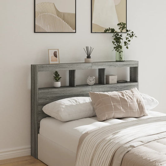Headboard Cabinet with LED Grey Sonoma 140x17x102 cm