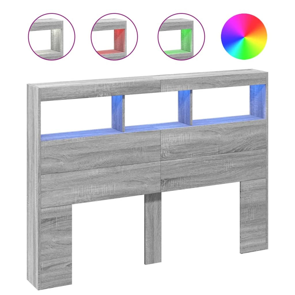 Headboard Cabinet with LED Grey Sonoma 140x17x102 cm