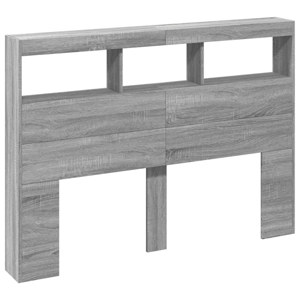 Headboard Cabinet with LED Grey Sonoma 140x17x102 cm