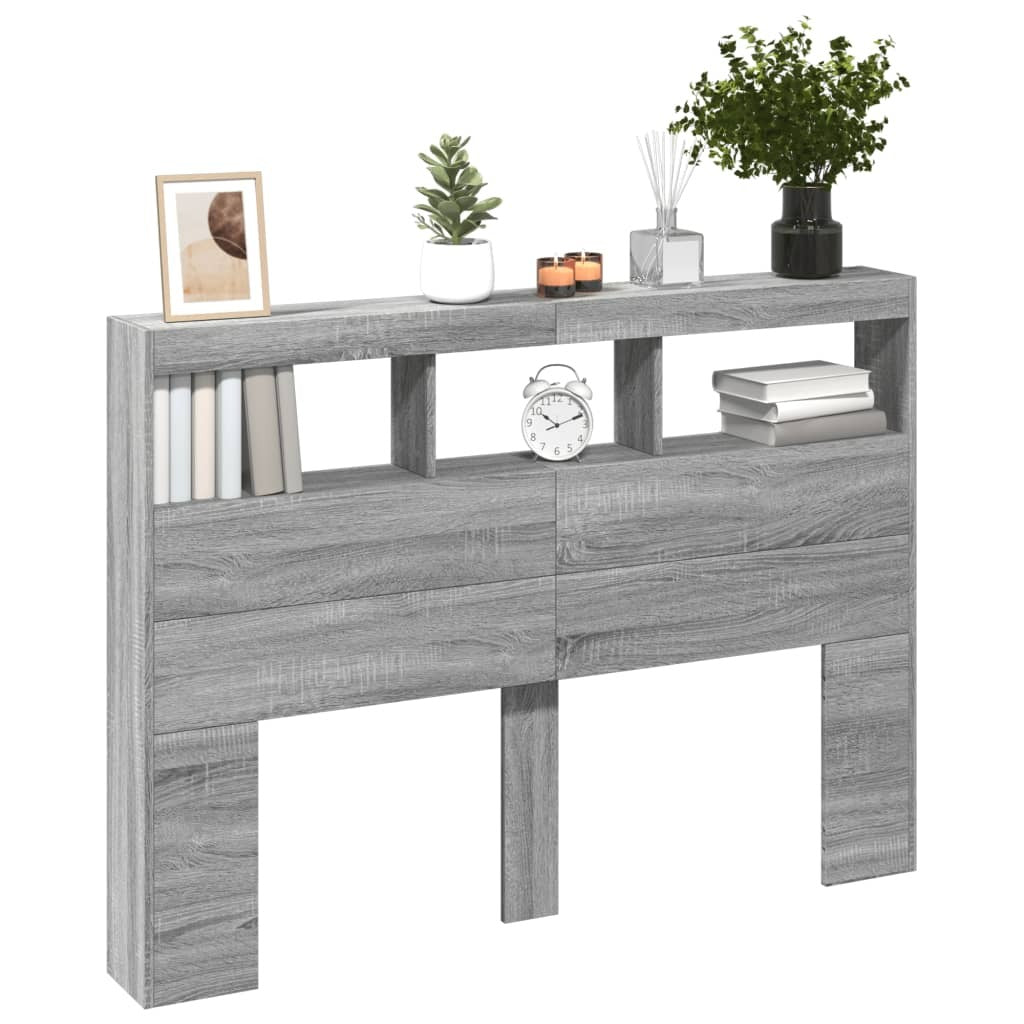 Headboard Cabinet with LED Grey Sonoma 140x17x102 cm