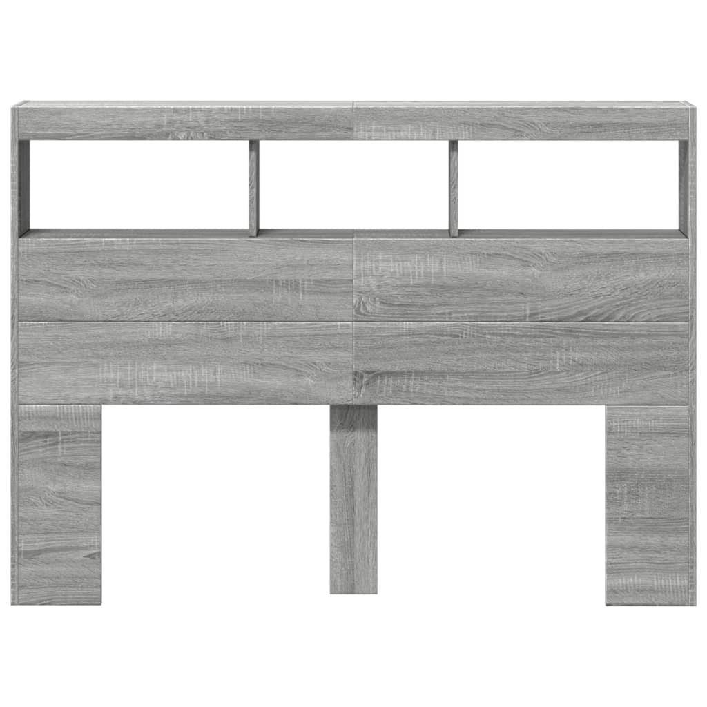 Headboard Cabinet with LED Grey Sonoma 140x17x102 cm