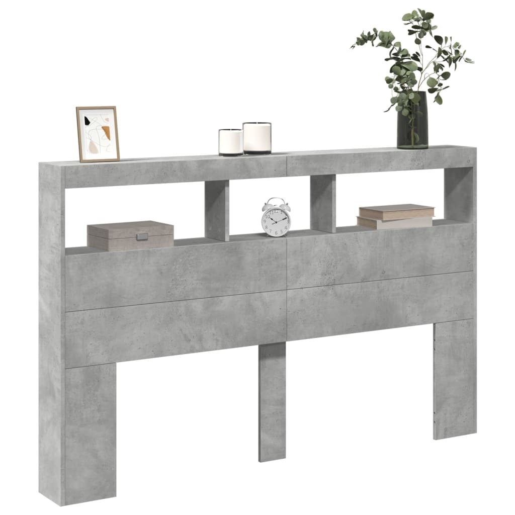 Headboard Cabinet with LED Concrete Grey 160x17x102 cm
