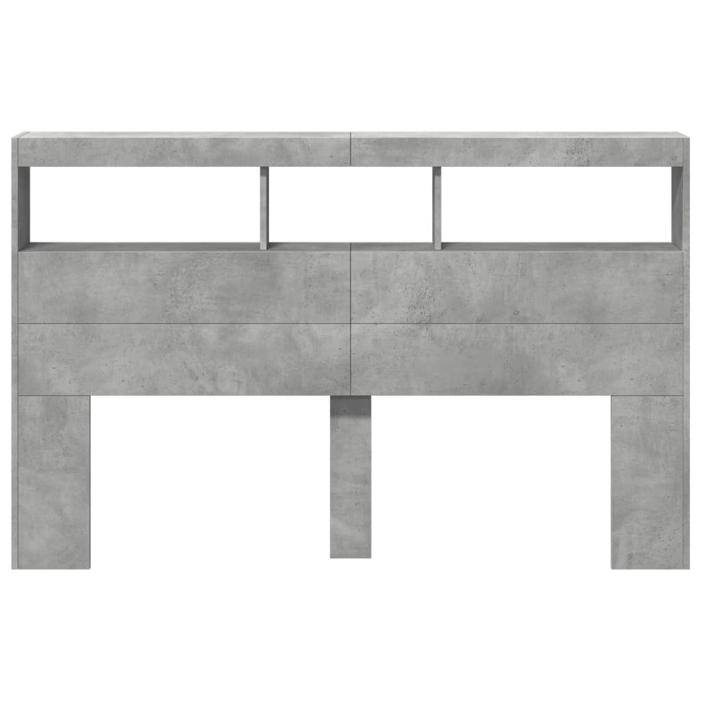 Headboard Cabinet with LED Concrete Grey 160x17x102 cm