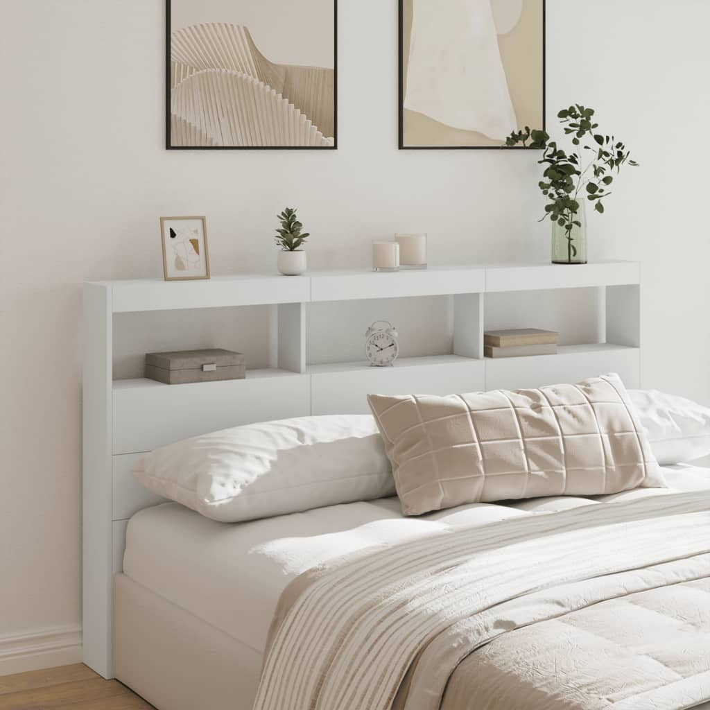 Headboard Cabinet with LED White 180x17x102 cm