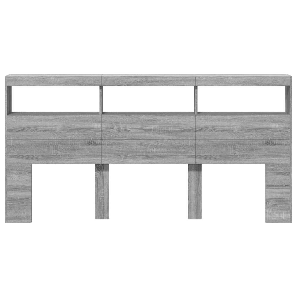 Headboard Cabinet with LED Grey Sonoma 200x17x102 cm