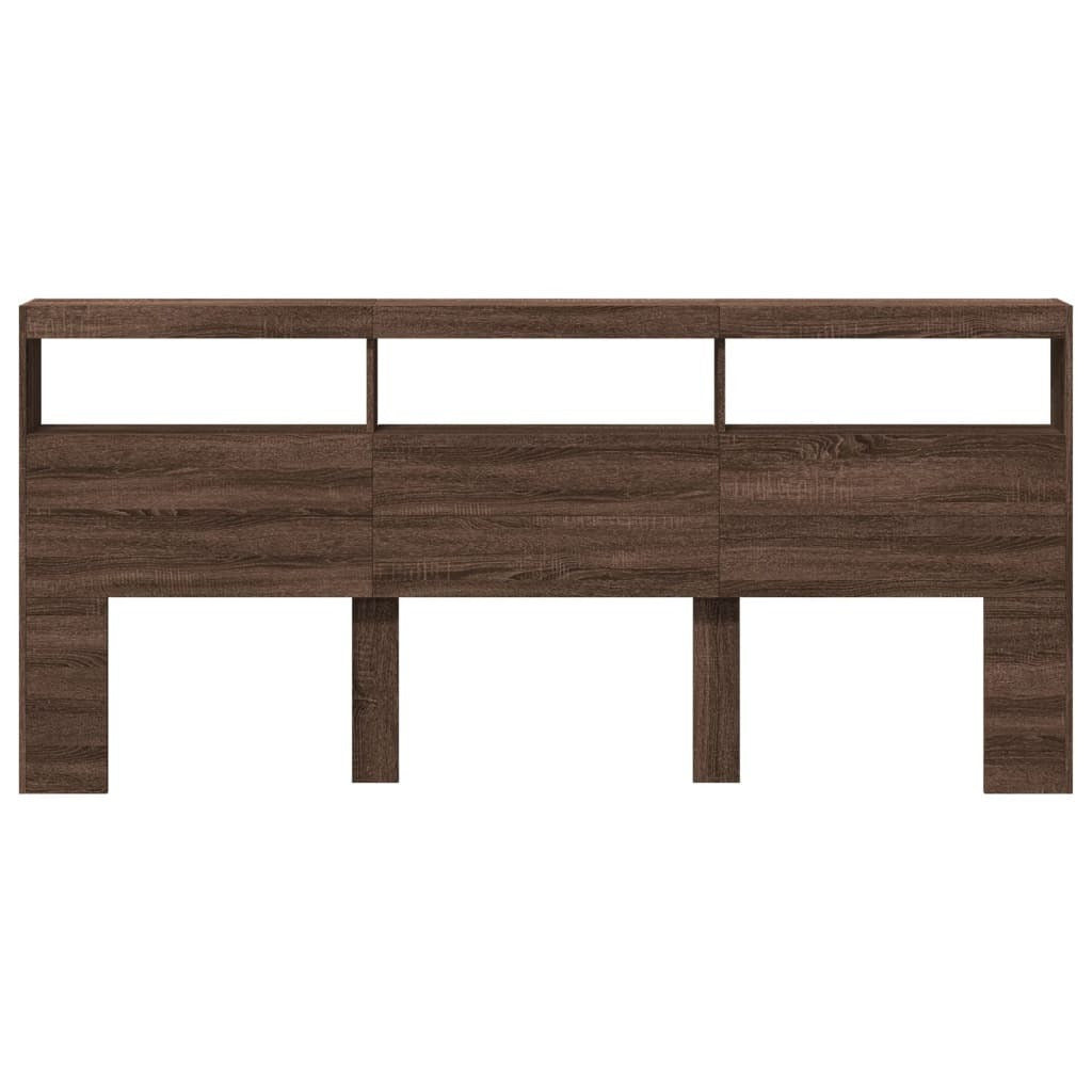 Headboard Cabinet with LED Brown Oak 220x17x102 cm