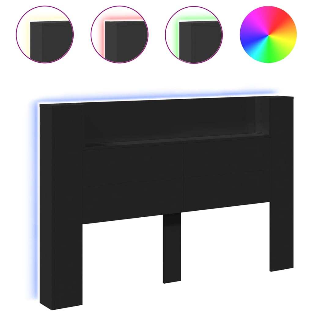 Headboard Cabinet with LED Black 160x16.5x103.5 cm