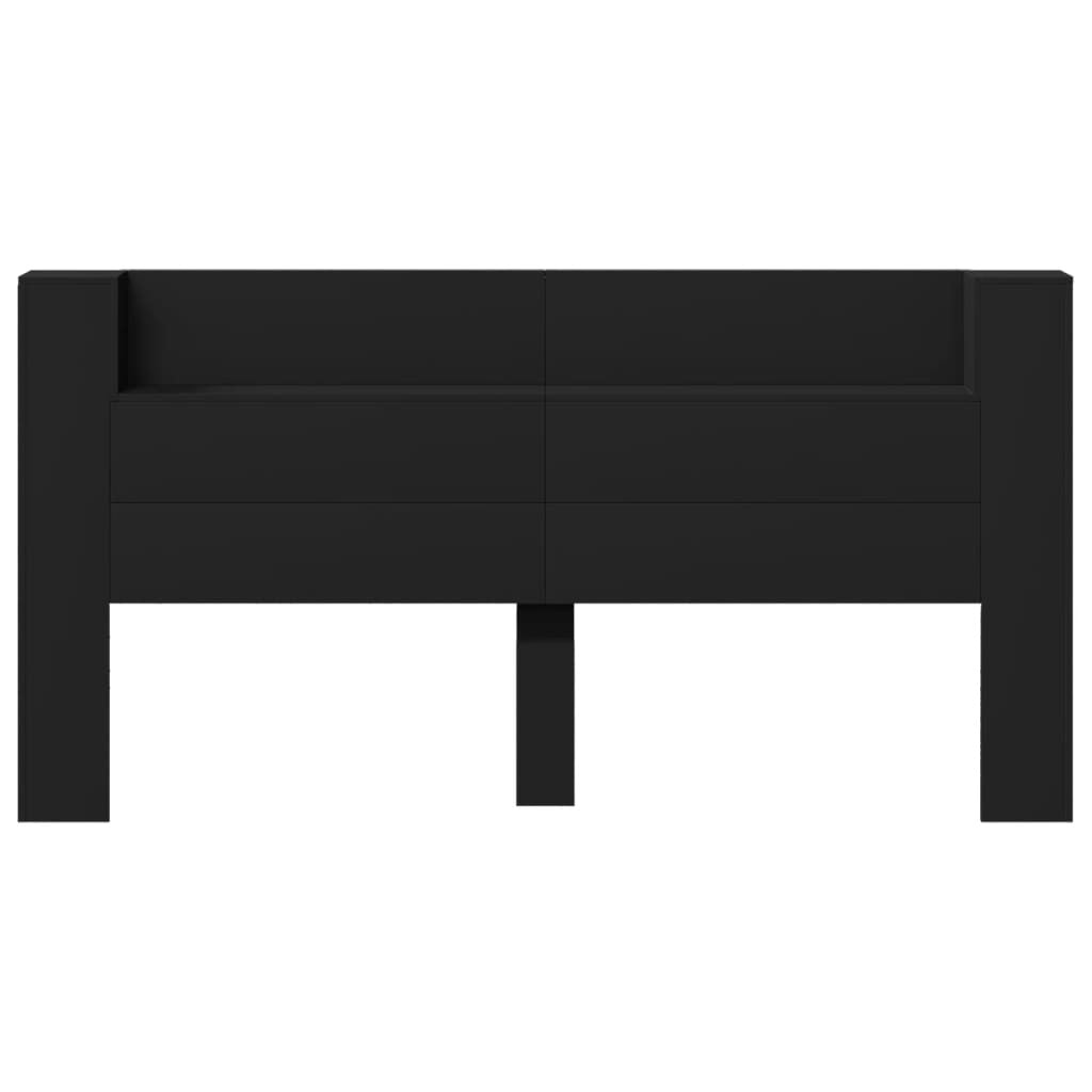 Headboard Cabinet with LED Black 200x16.5x103.5 cm