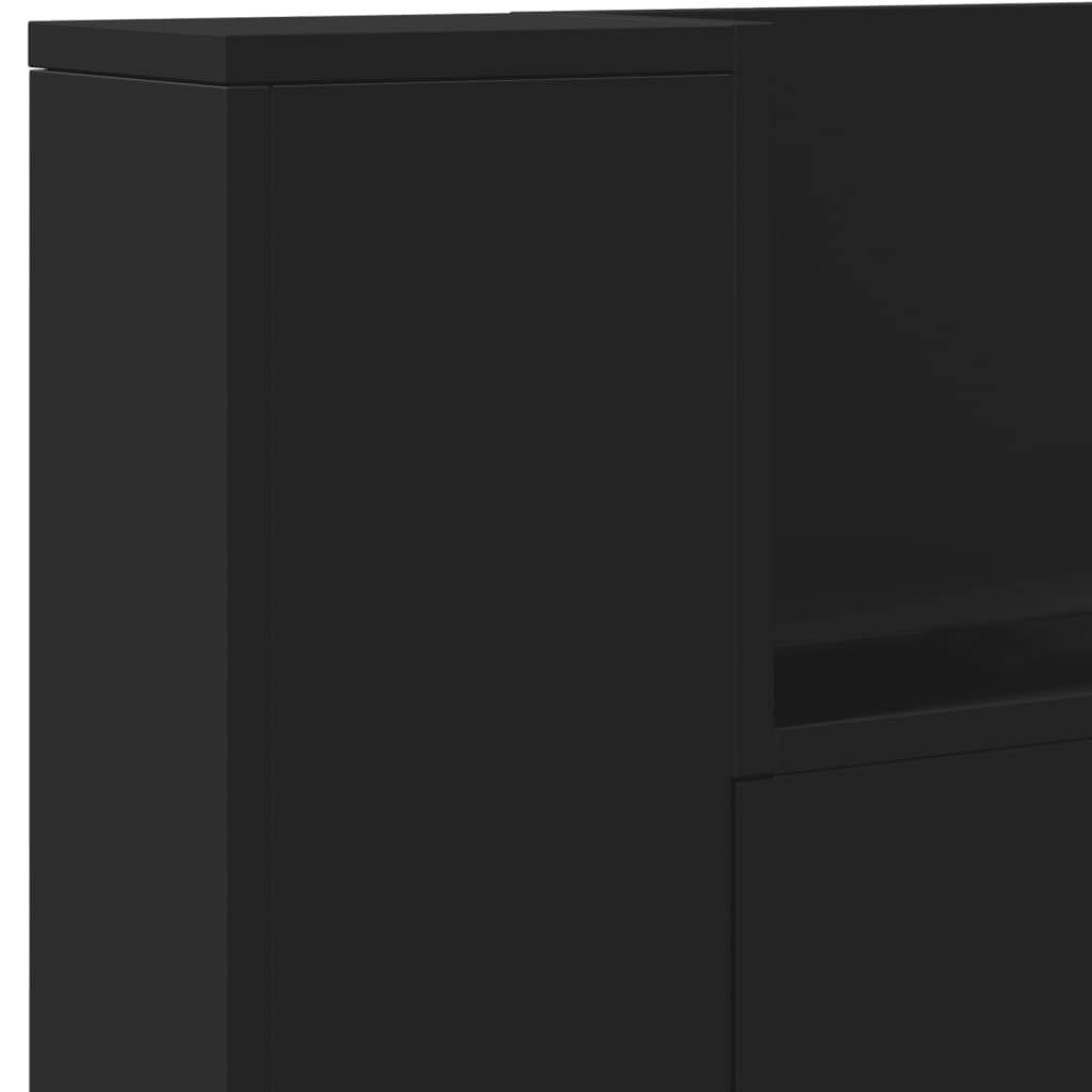 Headboard Cabinet with LED Black 200x16.5x103.5 cm