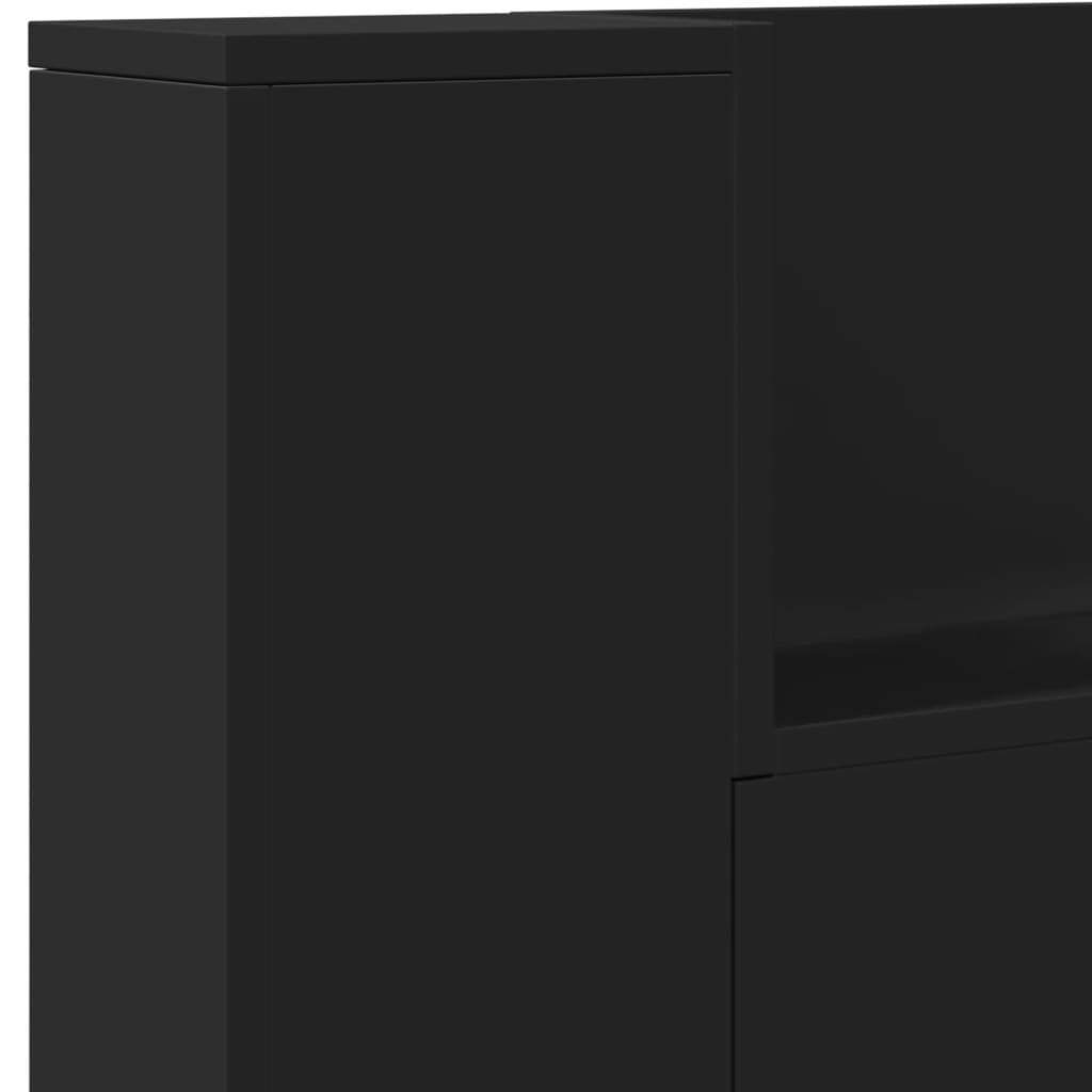 Headboard Cabinet with LED Black 220x16.5x103.5 cm