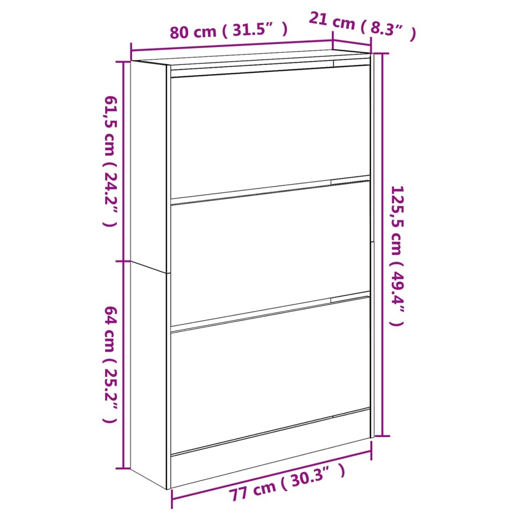 Shoe Cabinet Concrete Grey 80x21x125.5 cm Engineered Wood