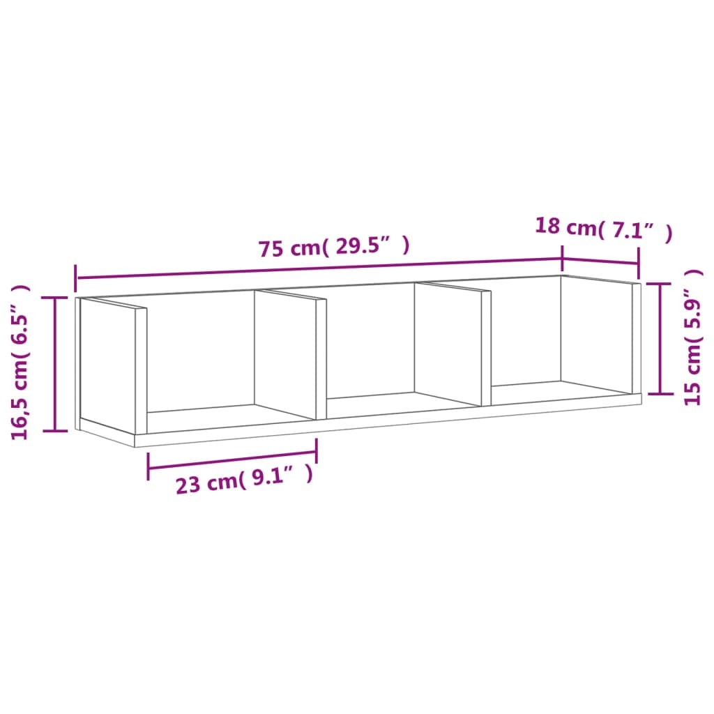 Wall Cabinets 2 pcs Brown Oak 75x18x16.5 cm Engineered Wood