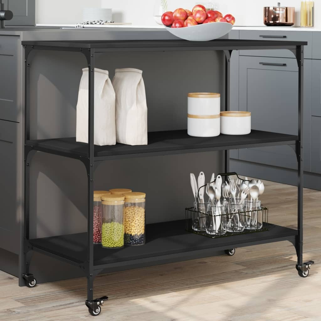 Kitchen Trolley Black 102x50x95 cm Engineered Wood