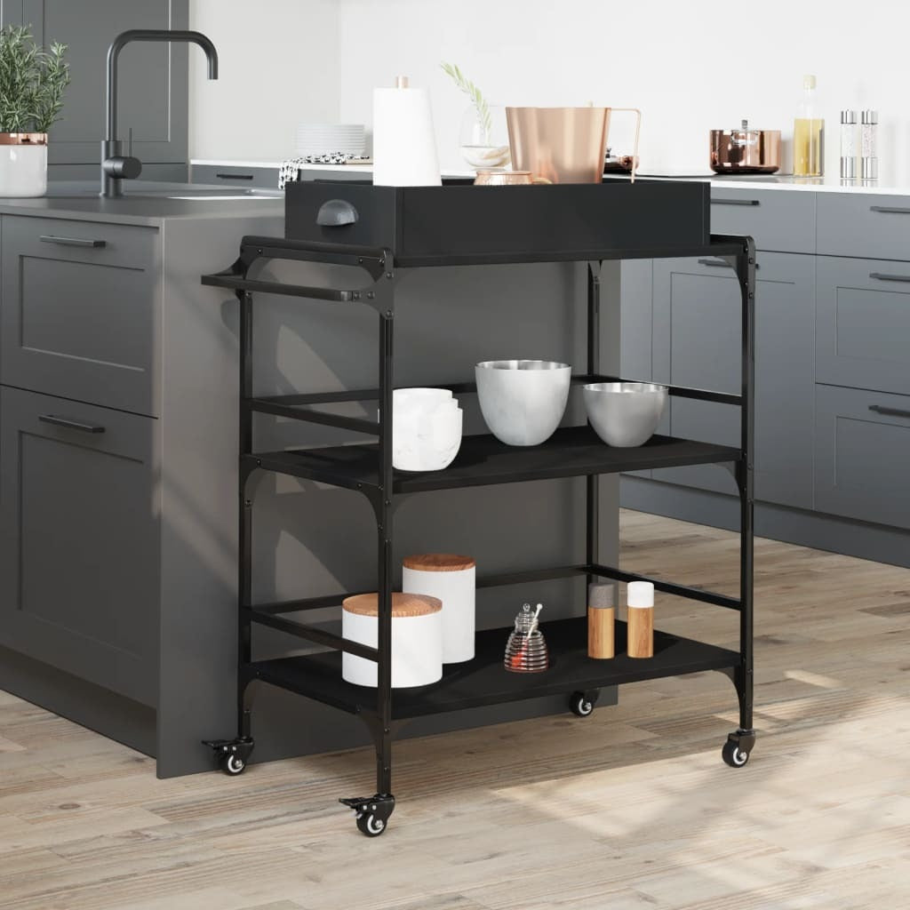 Kitchen Trolley Black 81.5x41x92.5 cm Engineered Wood