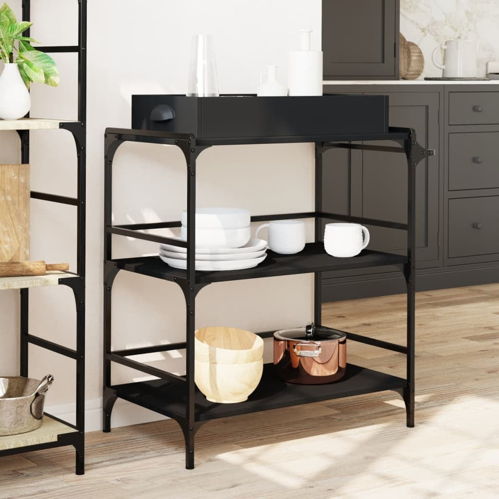 Kitchen Trolley Black 81.5x41x92.5 cm Engineered Wood