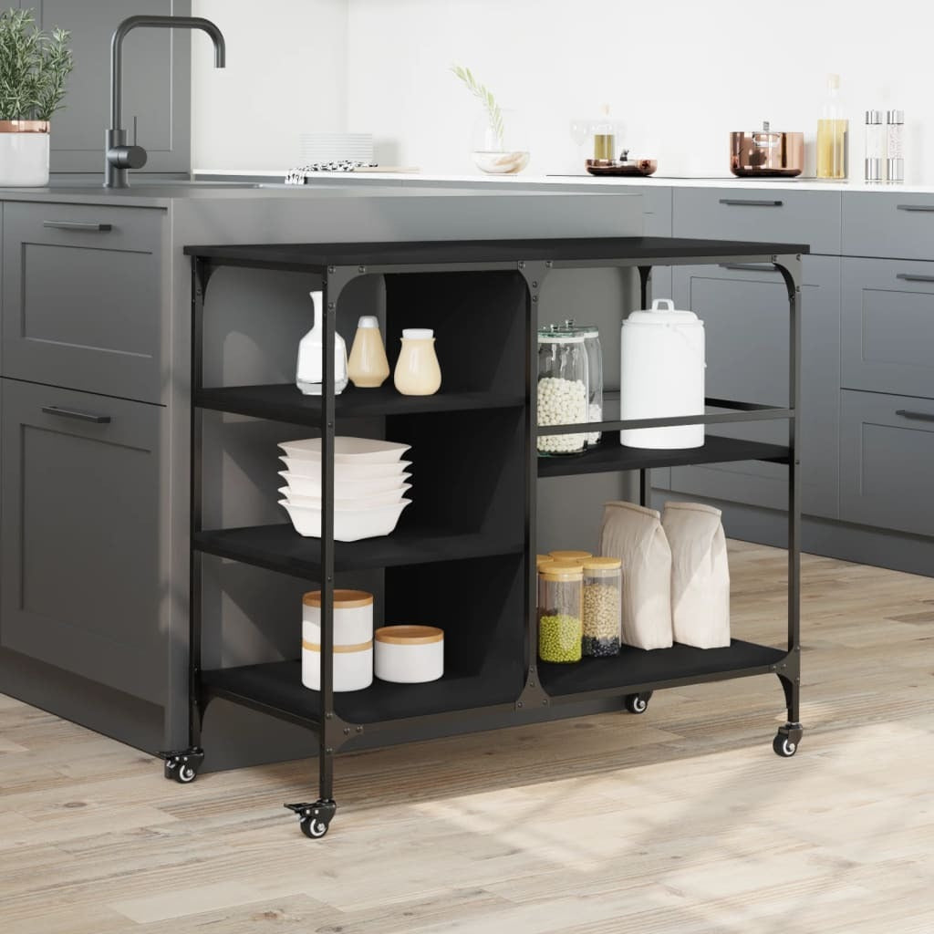 Kitchen Trolley Black 100x45x89.5 cm Engineered Wood