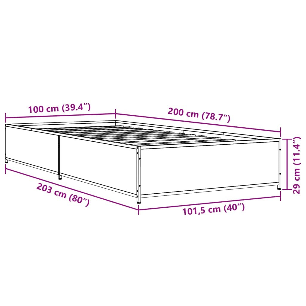 Bed Frame without Mattress Black 100x200 cm