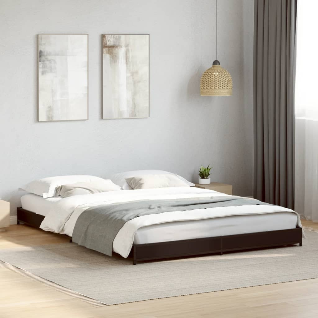 Bed Frame Black 135x190 cm Double Engineered Wood and Metal