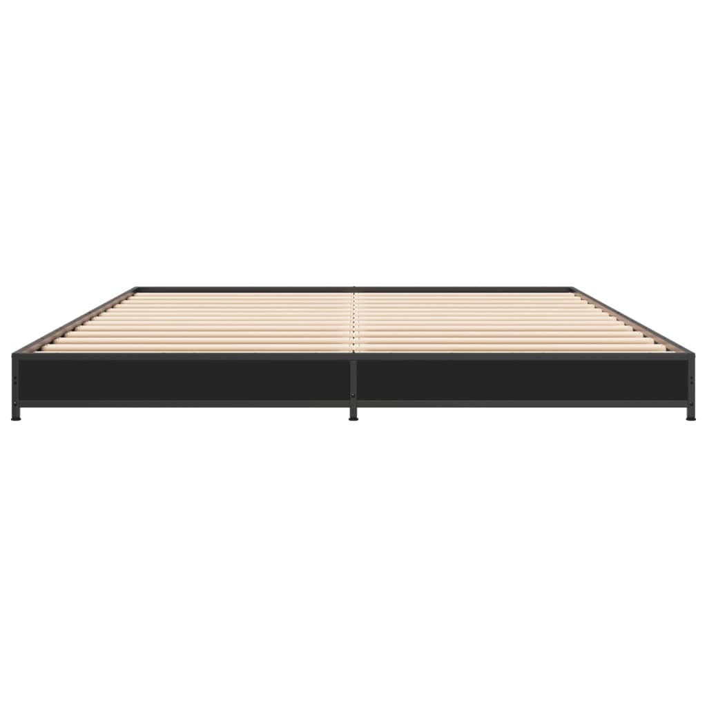 Bed Frame Black 135x190 cm Double Engineered Wood and Metal