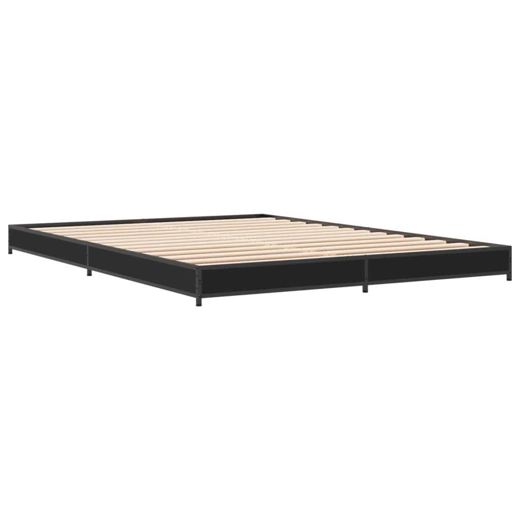 Bed Frame Black 135x190 cm Double Engineered Wood and Metal