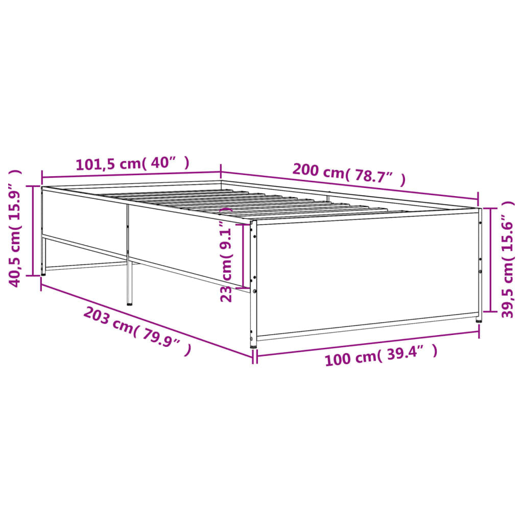 Bed Frame without Mattress Black 100x200 cm