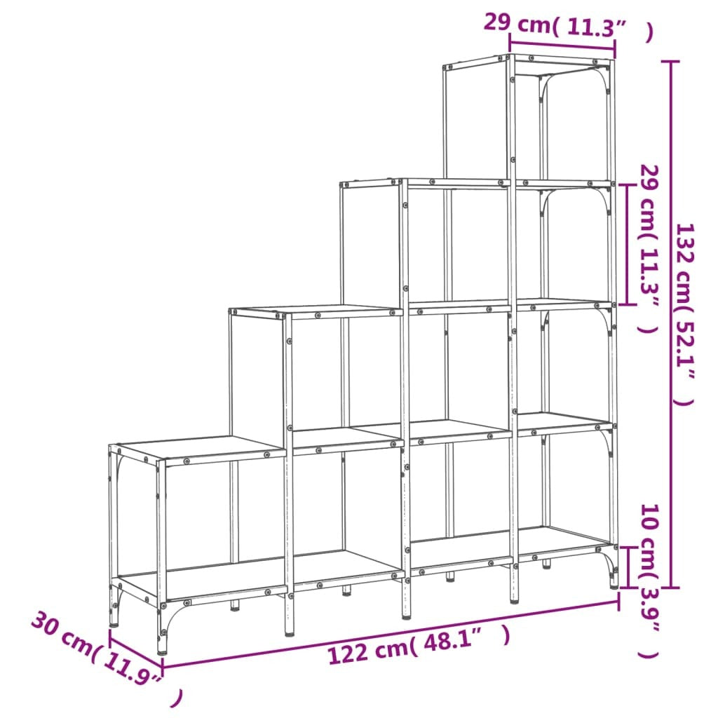 Bookcase Black 122x30x132 cm Engineered Wood and Metal