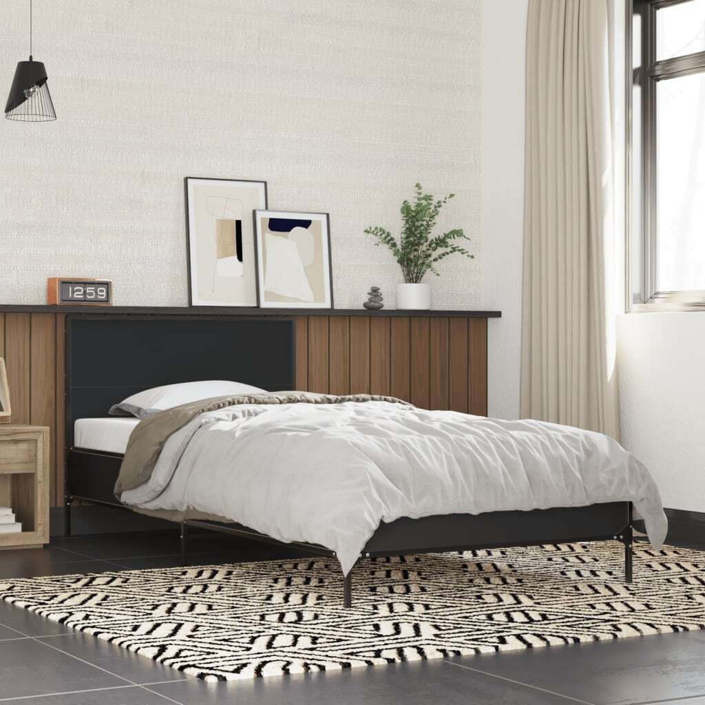 Bed Frame Black 75x190 cm Small Single Engineered Wood and Metal