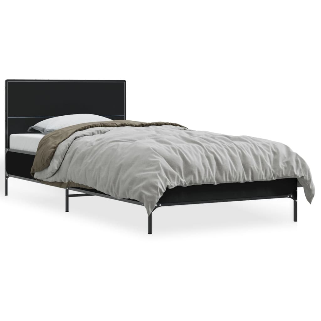 Bed Frame Black 90x190 cm Single Engineered Wood and Metal