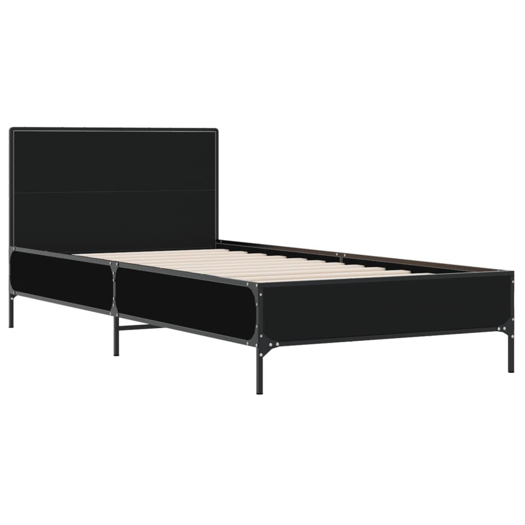 Bed Frame Black 90x190 cm Single Engineered Wood and Metal