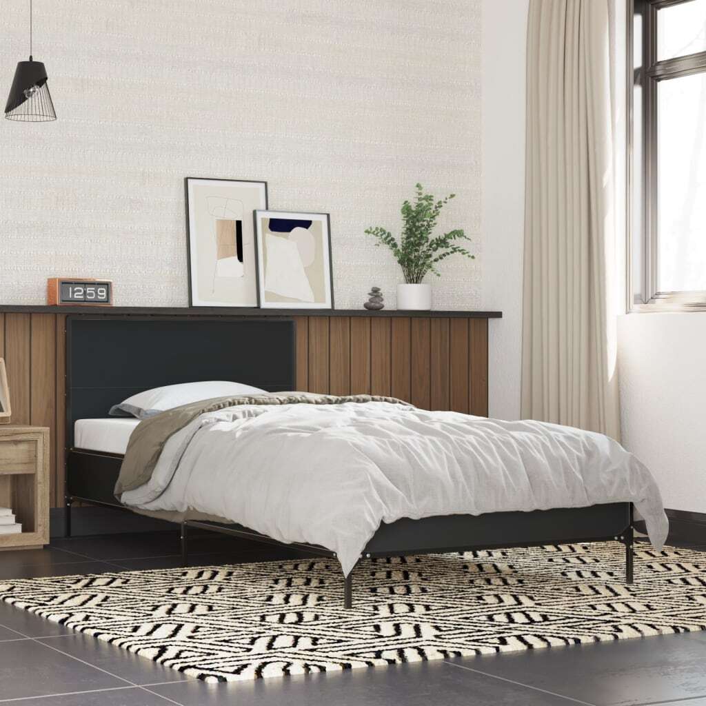 Bed Frame Black 90x190 cm Single Engineered Wood and Metal