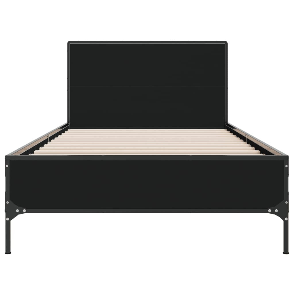 Bed Frame Black 90x190 cm Single Engineered Wood and Metal