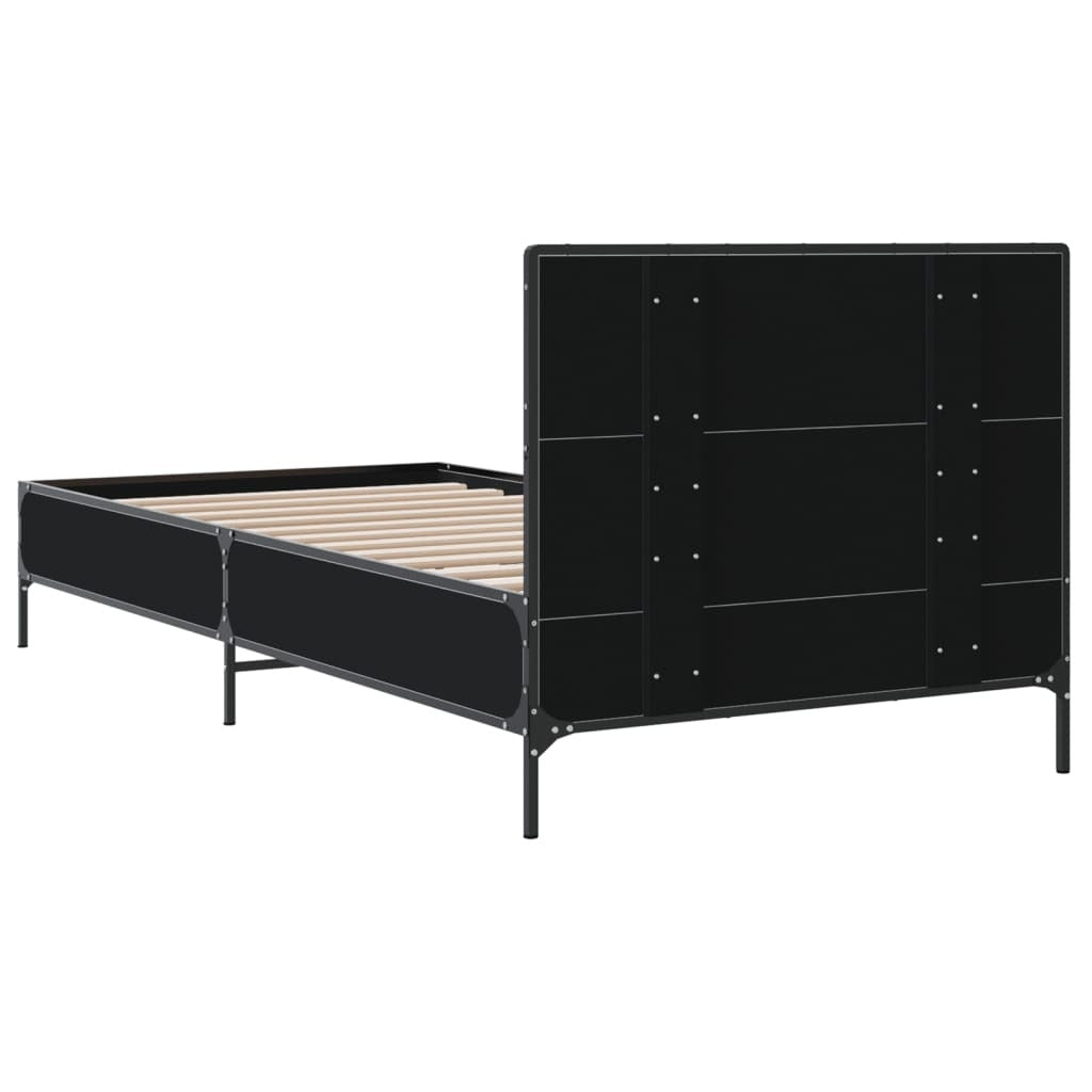 Bed Frame Black 90x190 cm Single Engineered Wood and Metal