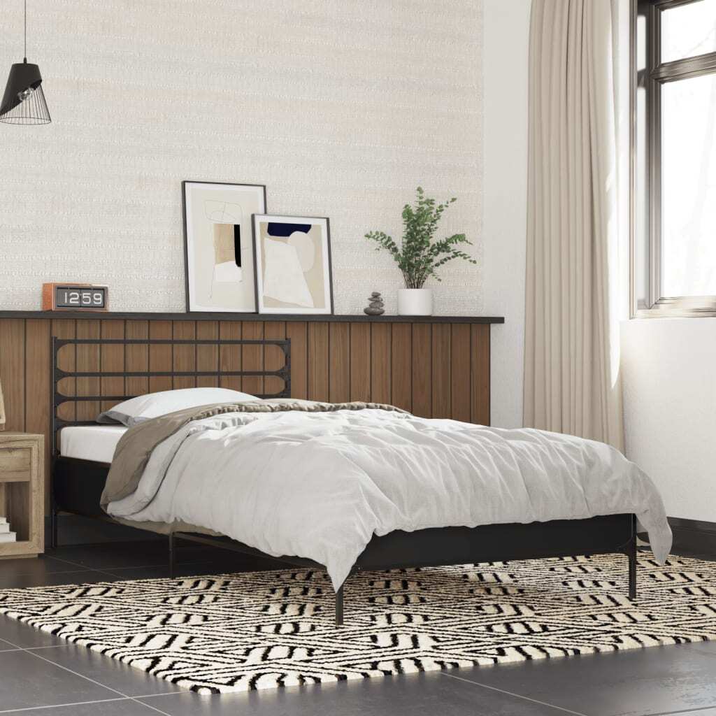 Bed Frame Black 75x190 cm Small Single Engineered Wood and Metal