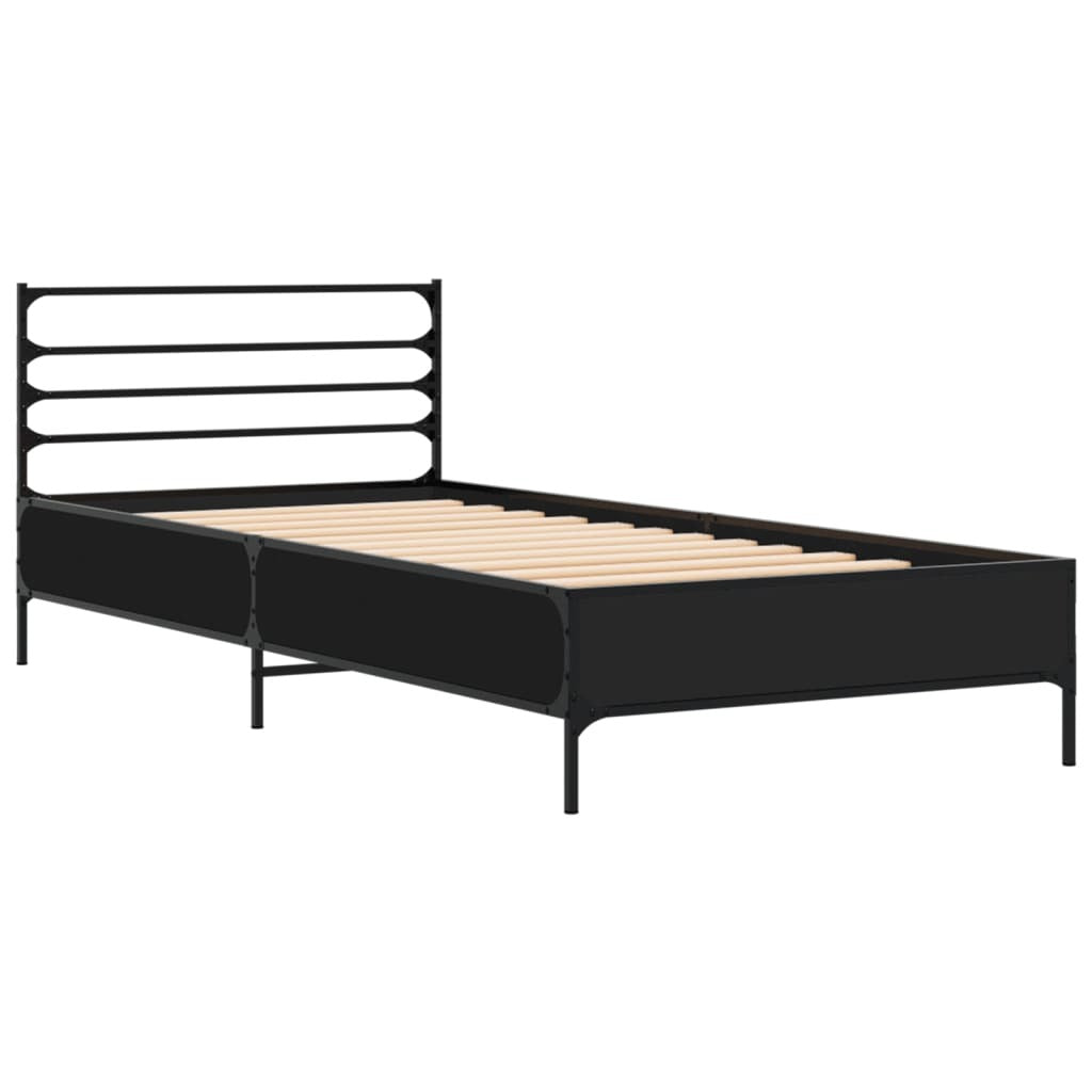 Bed Frame Black 75x190 cm Small Single Engineered Wood and Metal