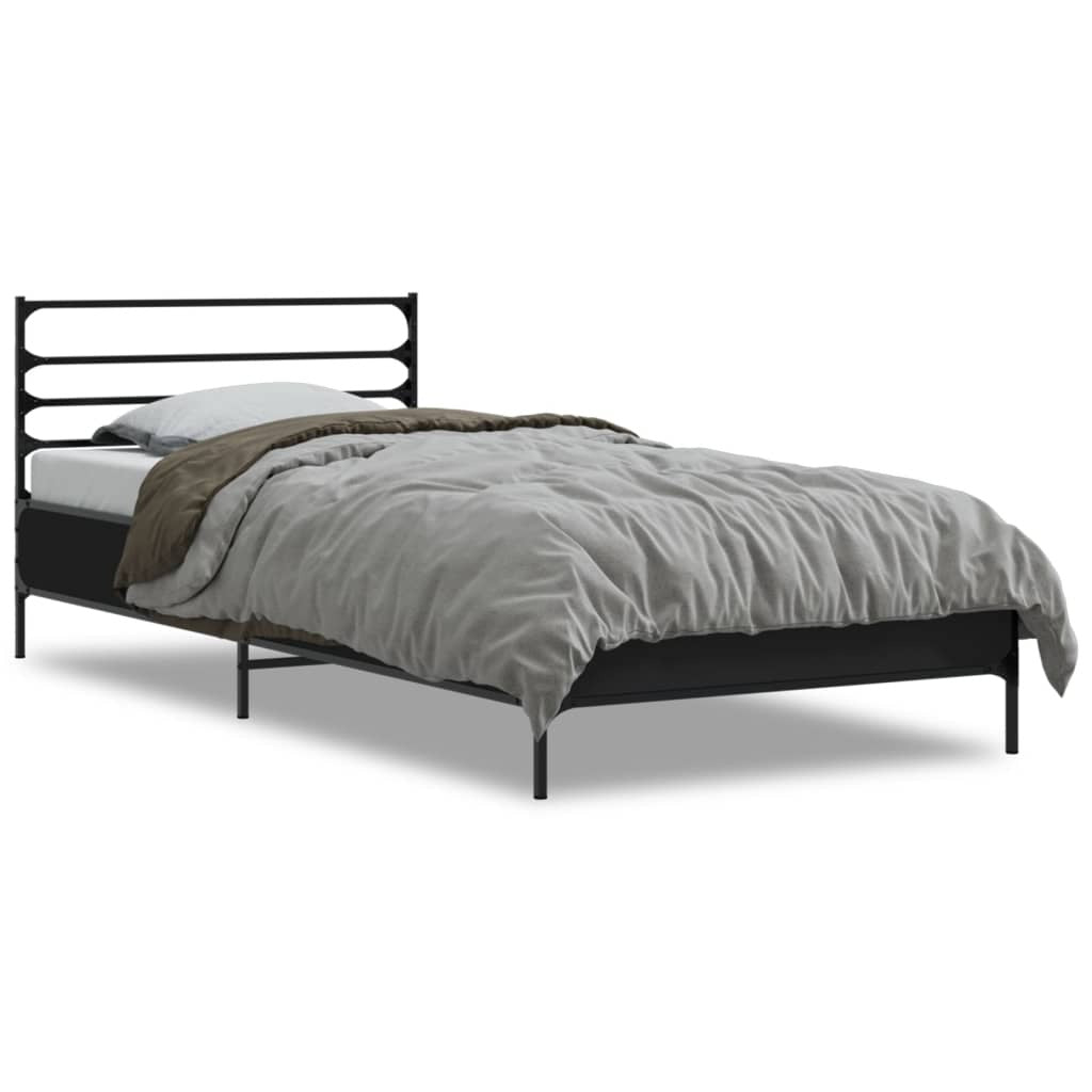 Bed Frame Black 75x190 cm Small Single Engineered Wood and Metal