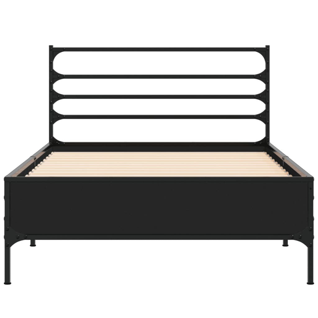 Bed Frame Black 75x190 cm Small Single Engineered Wood and Metal