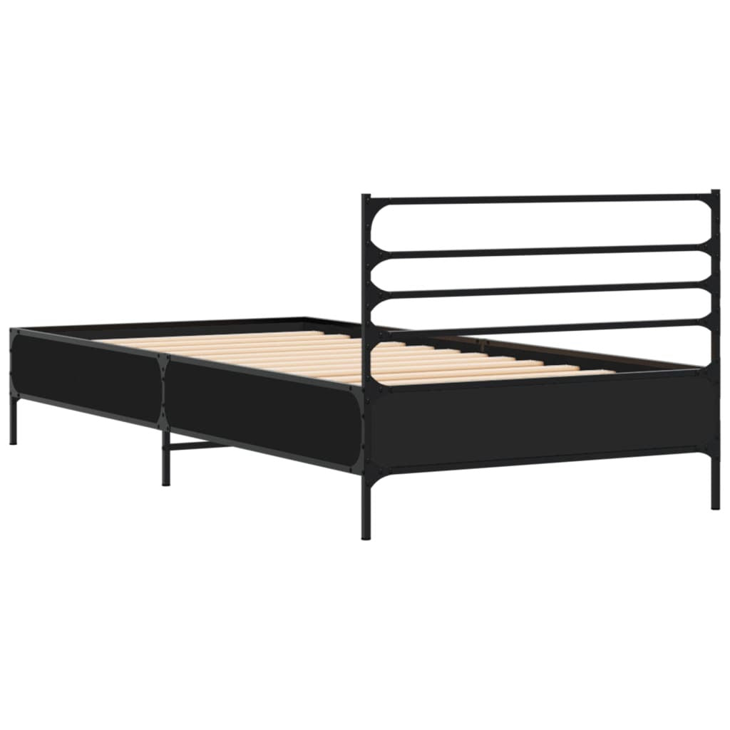 Bed Frame Black 75x190 cm Small Single Engineered Wood and Metal