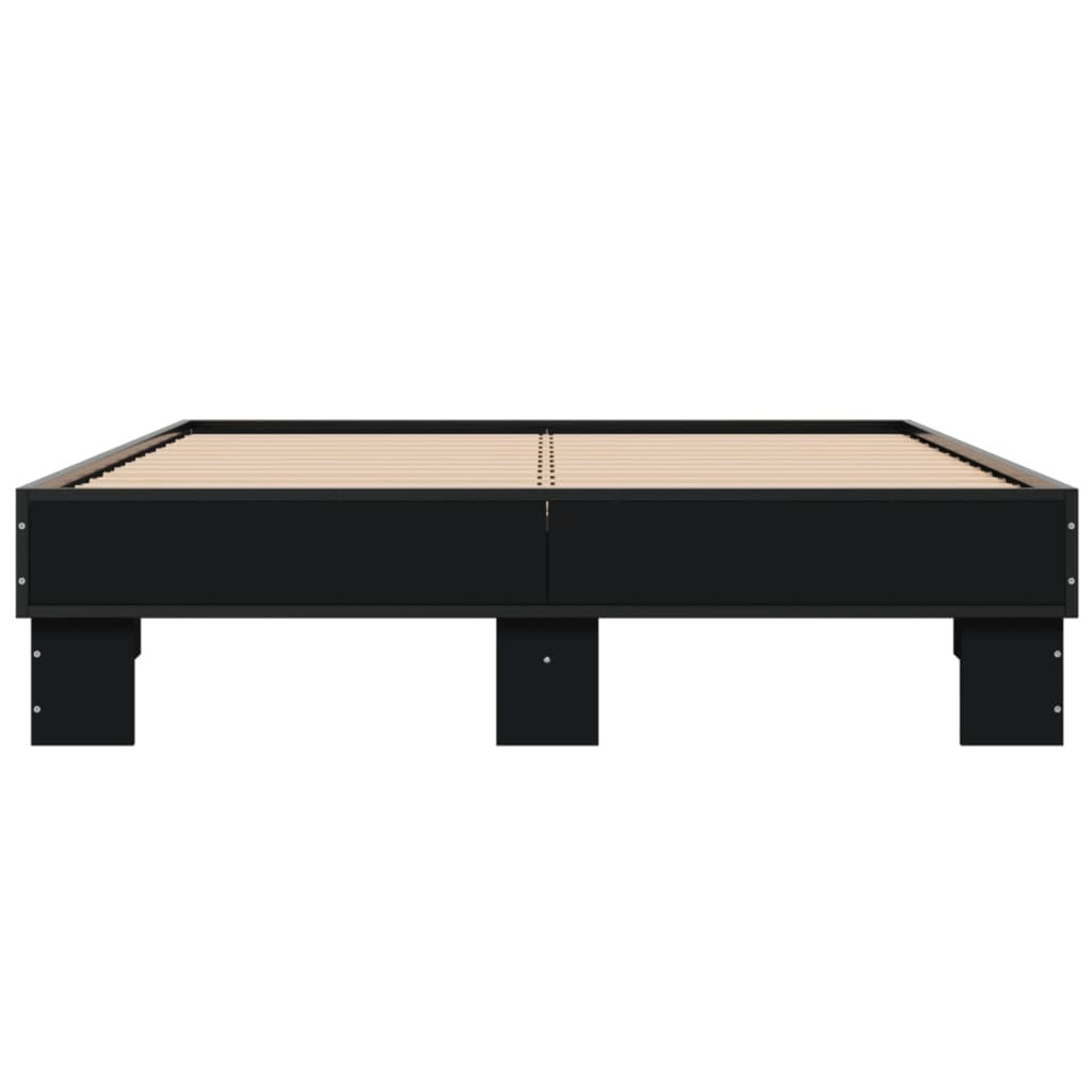 Bed Frame Black 135x190 cm Double Engineered Wood and Metal