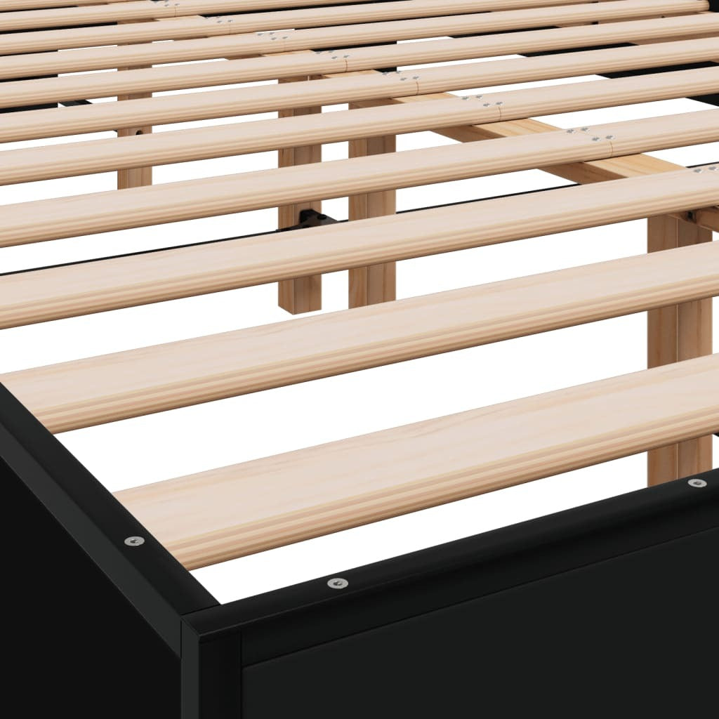 Bed Frame Black 135x190 cm Double Engineered Wood and Metal