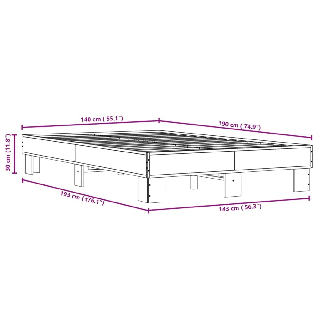 Bed Frame Black 140x190 cm Engineered Wood and Metal