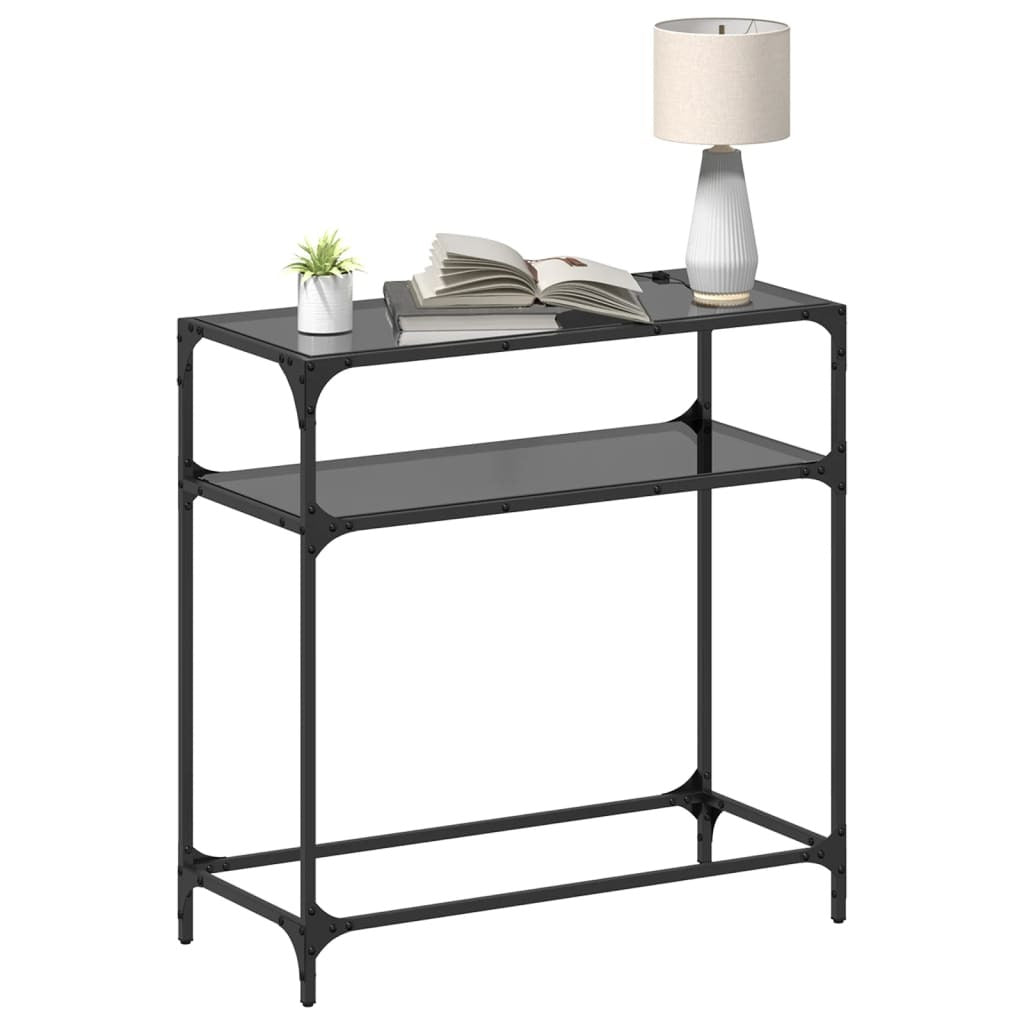 Console Table with Black Glass Top 80x35x81 cm Steel