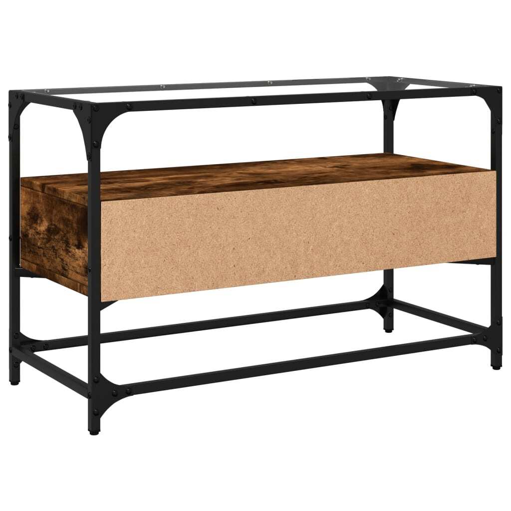 TV Cabinet with Glass Top Smoked Oak 80x35x51 cm Engineered Wood