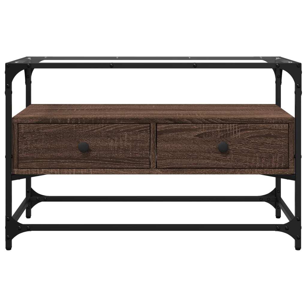 TV Cabinet with Glass Top Brown Oak 80x35x51 cm Engineered Wood
