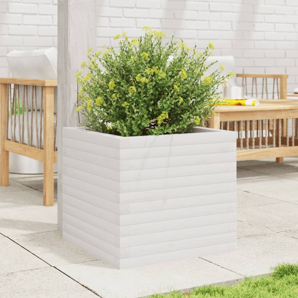 Garden Planter White 50x50x45.5 cm Solid Wood Pine