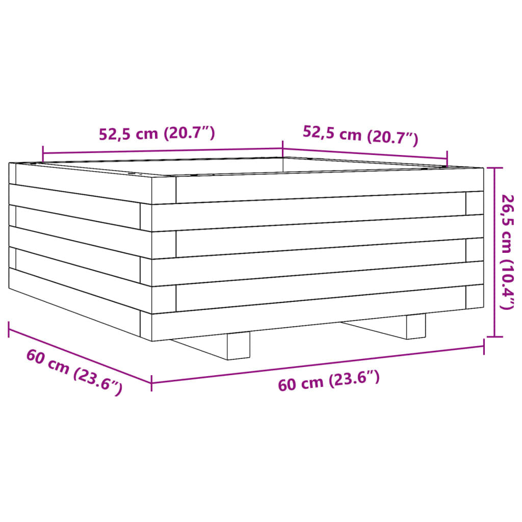 Garden Planter White 60x60x26.5 cm Solid Wood Pine