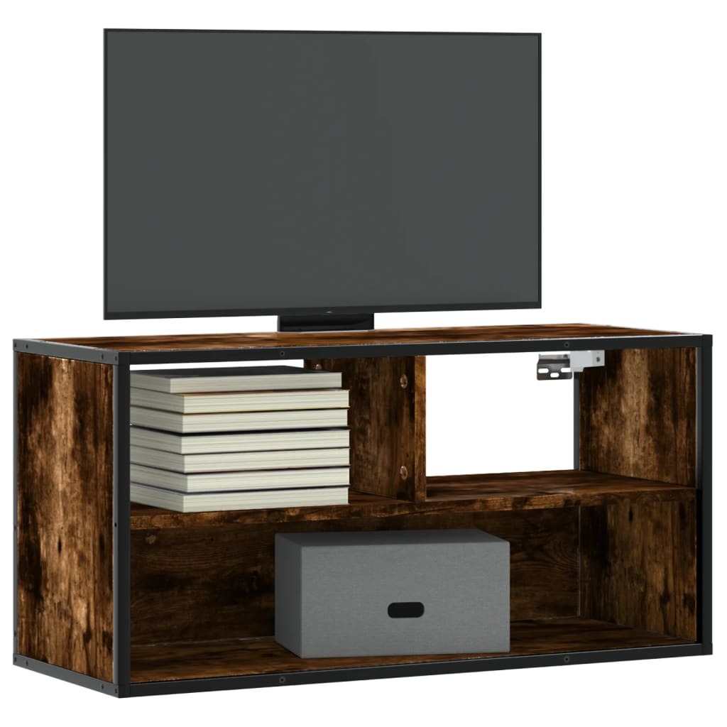 TV Cabinet Smoked Oak 80x31x39.5 cm Engineered Wood and Metal
